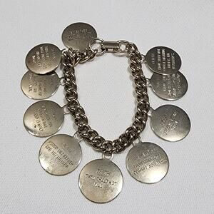 Sz 7 Ten Commandments Charm Bracelet Engraved Round Discs Gold Tone Vintage